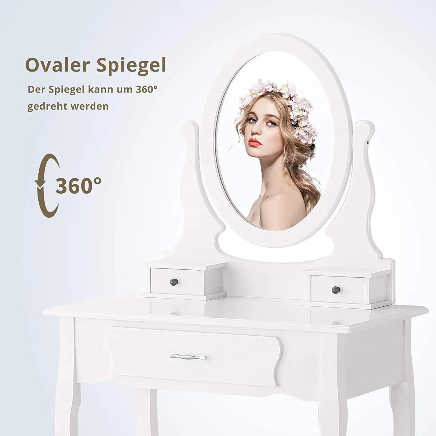 White Vanity Desk with Mirror & 3 Drawers