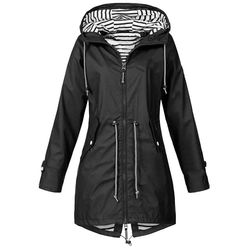 Women's Waterproof Hooded Raincoat – Lightweight Trench Jacket