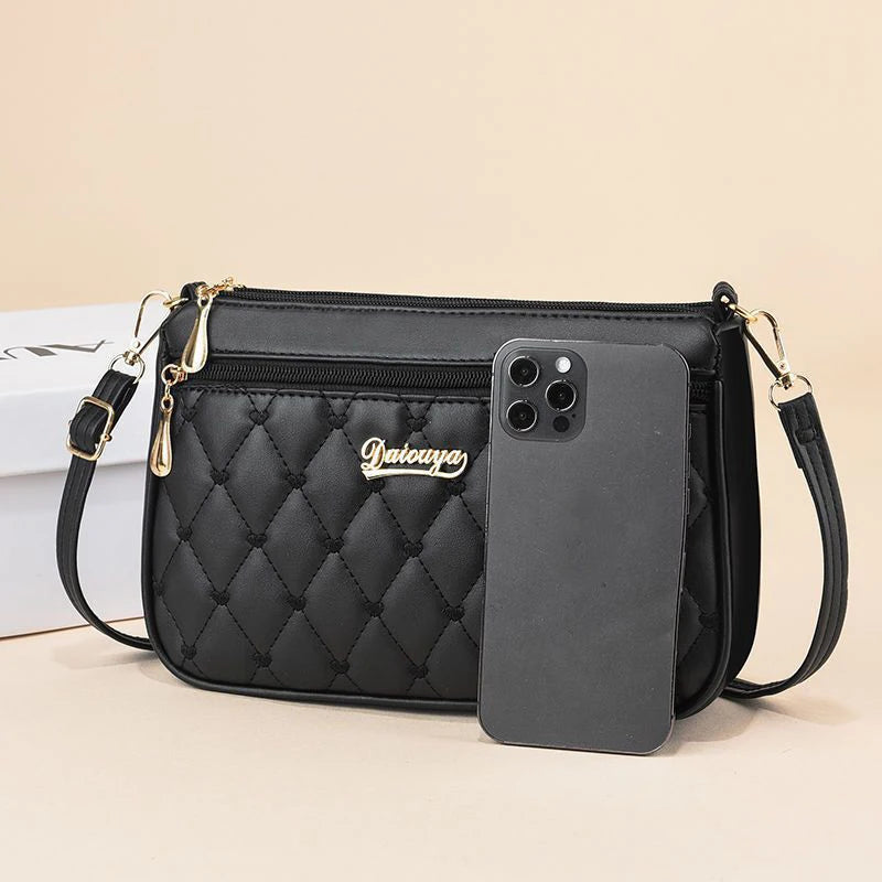 Embroidery Leather Messenger Bag – Women's Handbag with Hair Ball Charm in 12 Colors