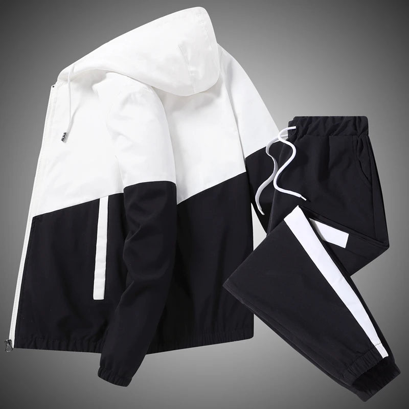 Men's Hip Hop Hooded Tracksuit Jacket & Pants Set – Jogger Sport 2-Piece Suit
