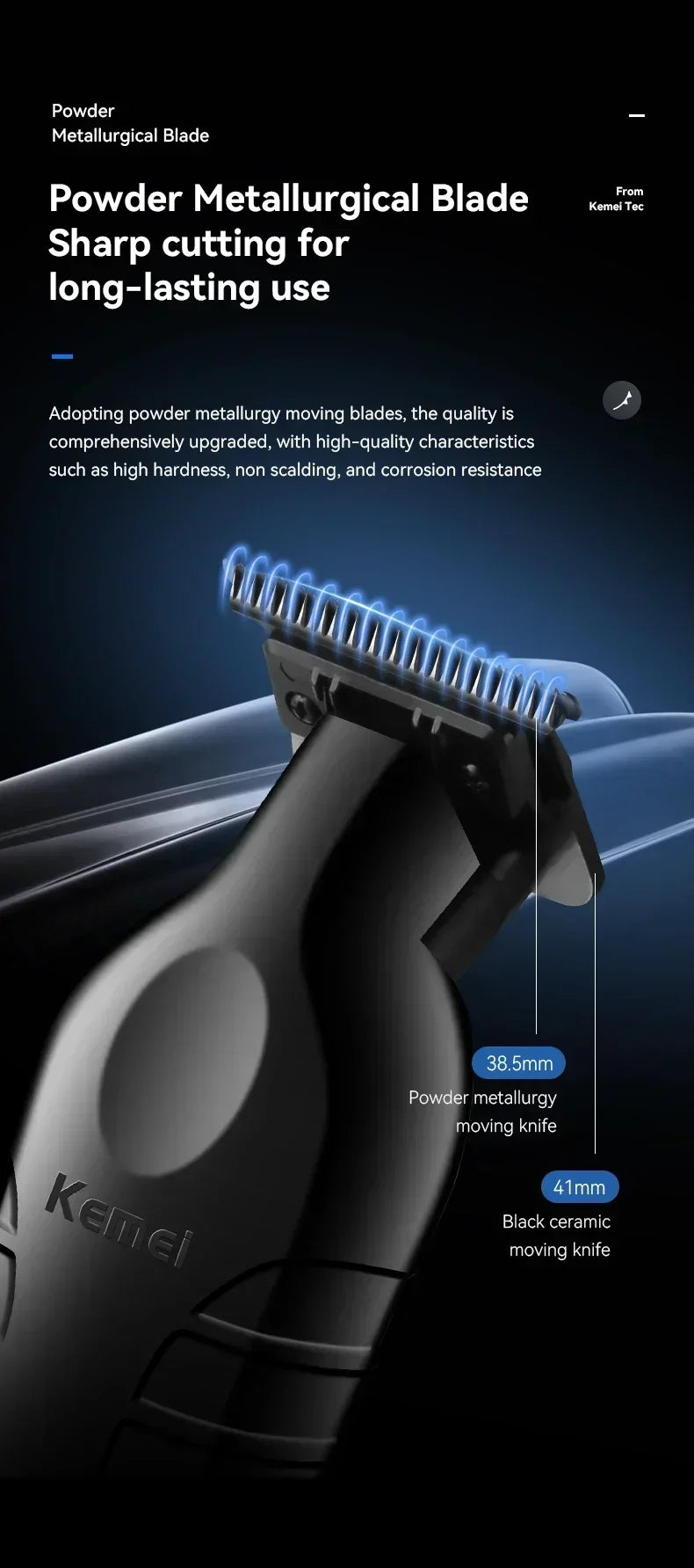 Kemei KM-2299 Cordless Hair Clipper – USB Fast Charge, 180-Min Runtime, Auto Power Adjust