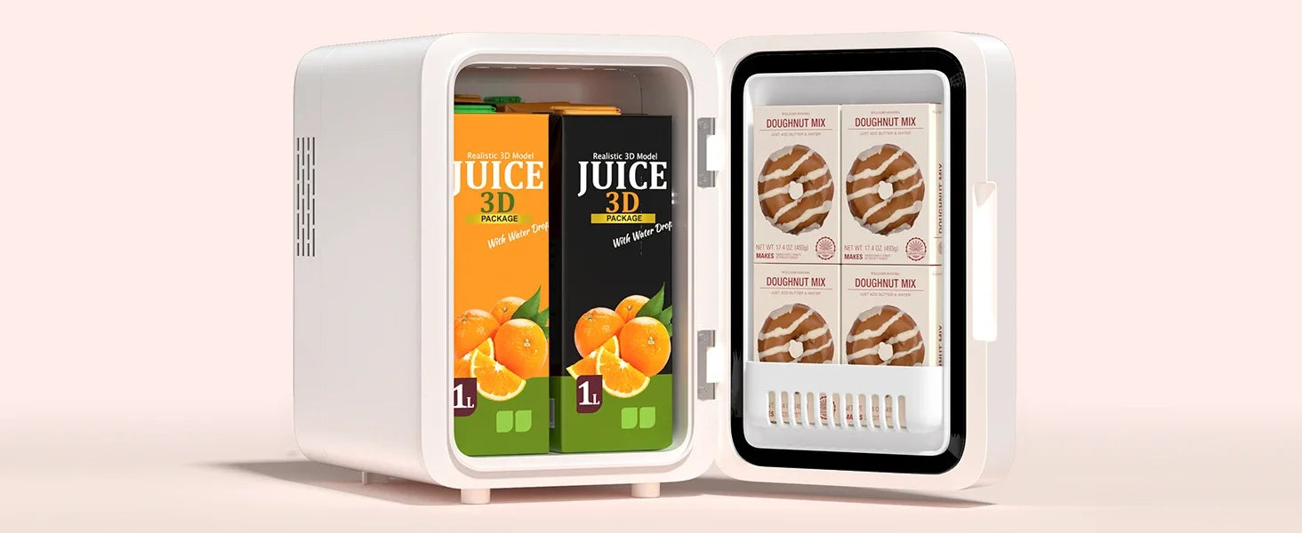 Skincare Fridge with Dimmable LED Light Mirror — 4L Makeup Mini Fridge for Bedroom & Car