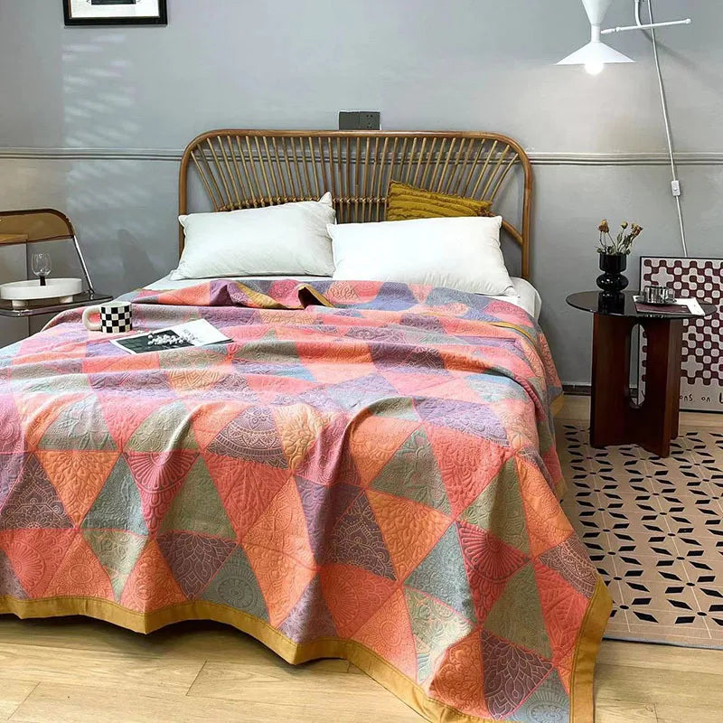 Ethnic Cotton Gauze Bedspread – Decorative King Size Bed Cover Blanket & Quilt, 220x240cm