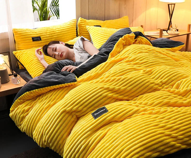 Double-Sided Velvet Duvet Cover Set – Warm Winter 3-Piece Bedding with Zipper & Corner Ties, 11 Colors & 4 Sizes