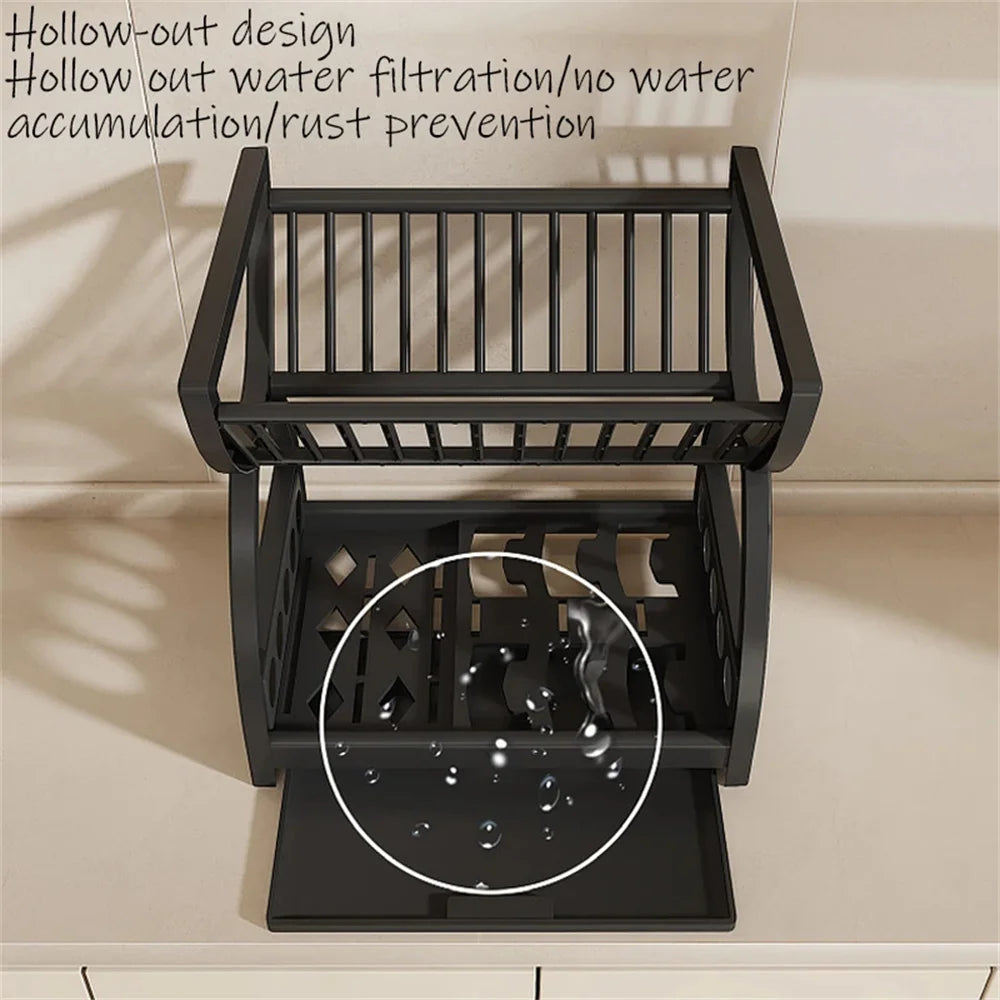 Stainless Steel Kitchen Drain Bowl & Dish Storage Rack — Chopstick & Utensil Organizer