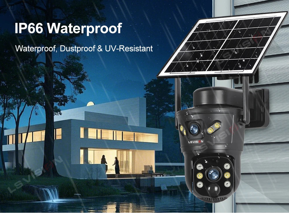 8MP Dual Lens Solar Security Camera – 4G/WiFi, PTZ 355°, PIR Human Detection, Night Vision | Outdoor CCTV