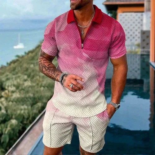 Men's 3D Printed Summer Tracksuit Set – Short Sleeve Polo Shirt & Shorts
