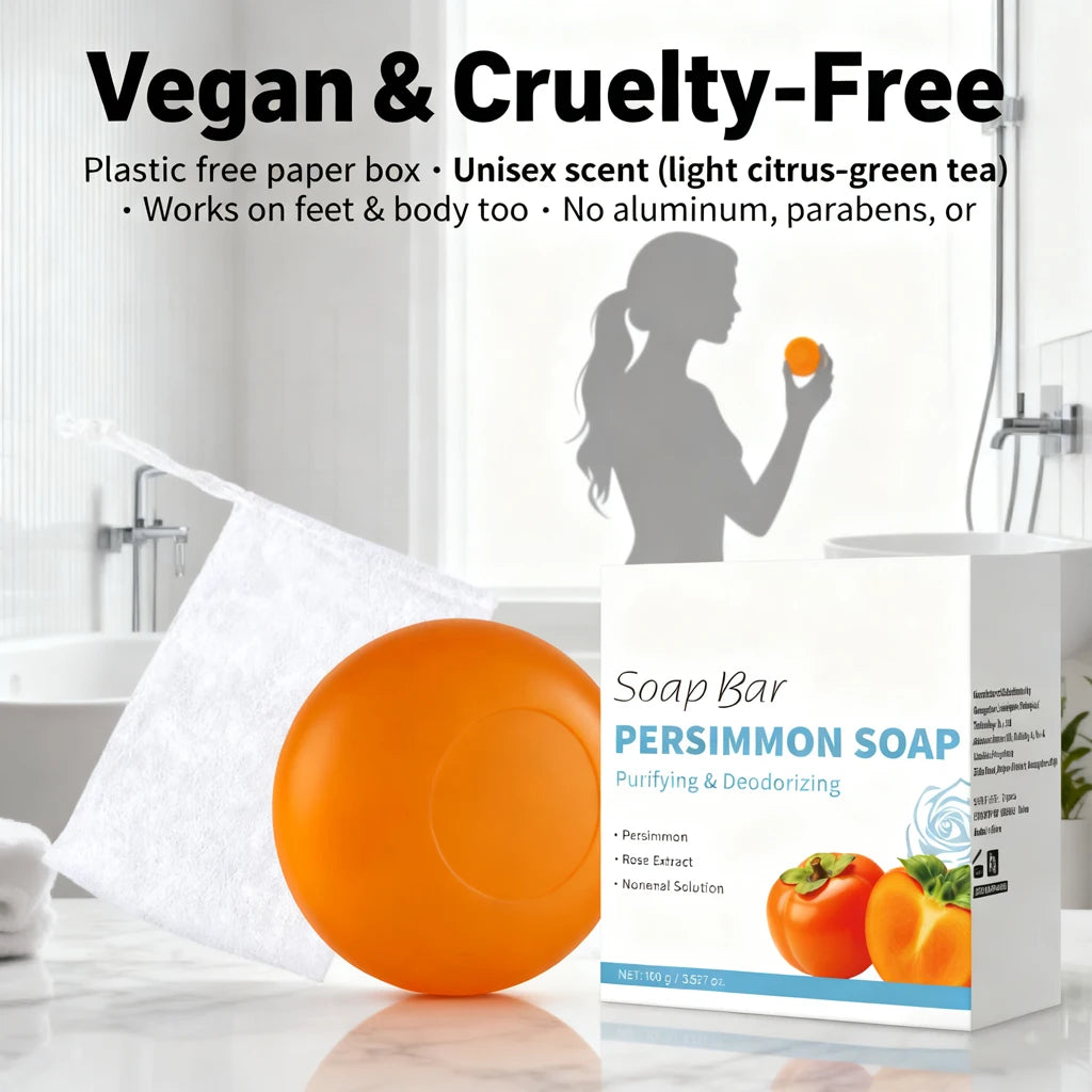 Persimmon Soap Bar – Japanese Persimmon & Green Tea Extract Deodorizing Bar for Men & Women