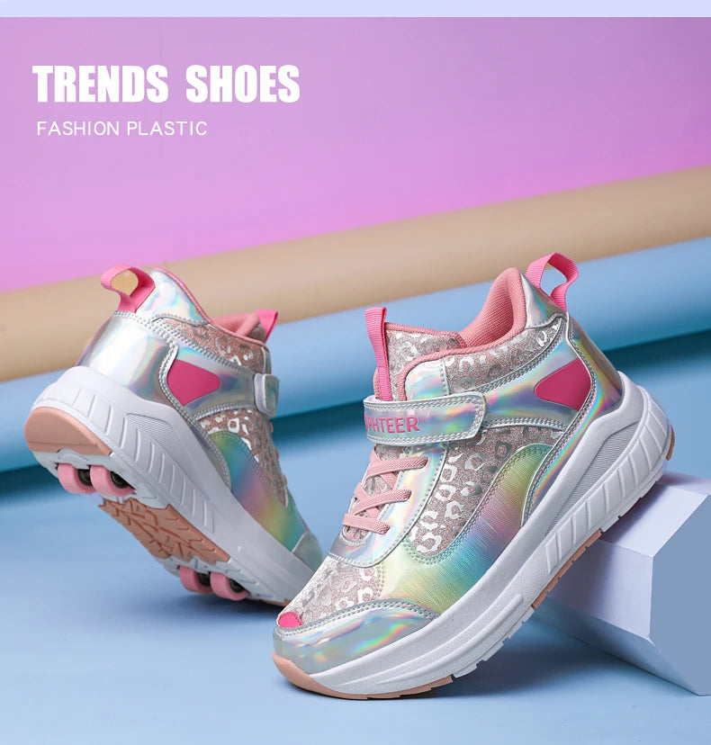 High-Top Children's Roller Skates for Girls – 4-Wheel Outdoor Wear-Resistant Sports Shoes