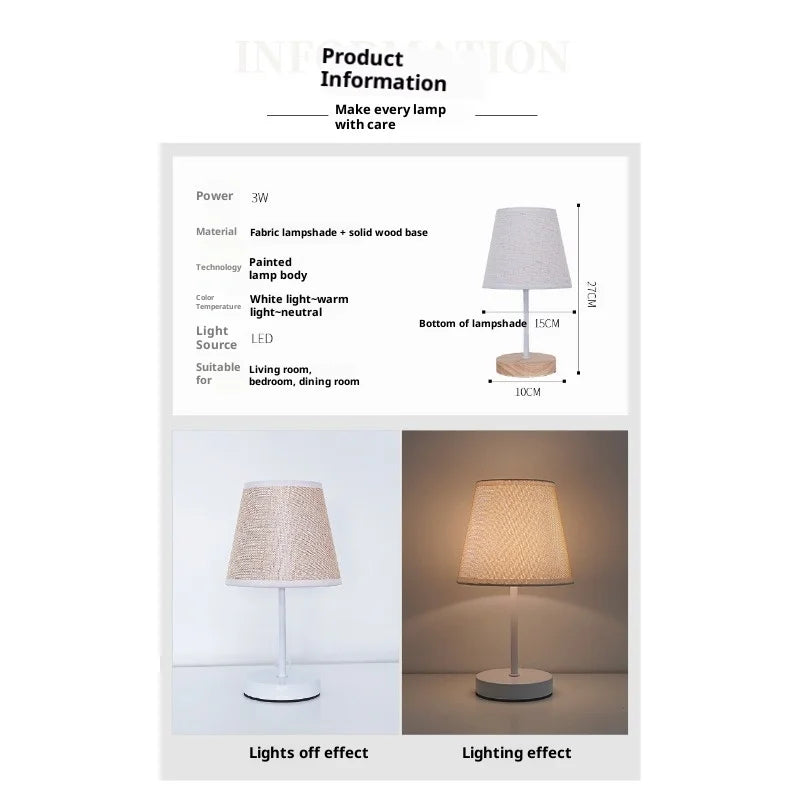 Fabric Shade Table Lamp – Compact LED Bedside Light