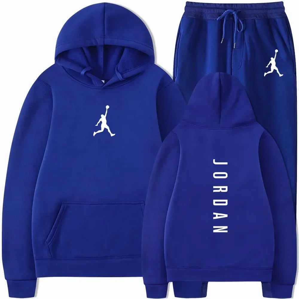 Men's Hooded Jumper & Jogging Pants Set – Outdoor Basketball Casual Sport 2-Piece Tracksuit