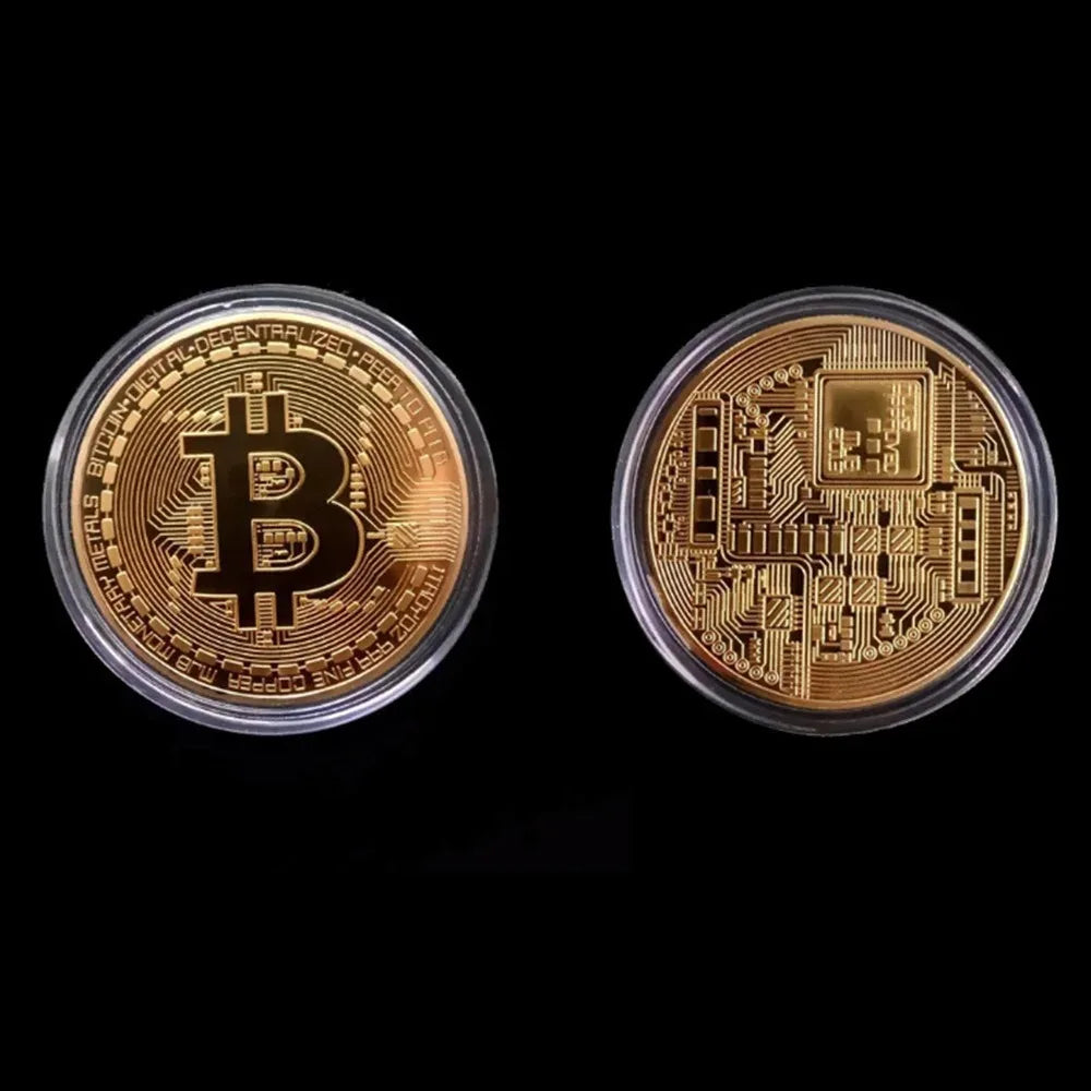 Gold Plated Bitcoin Commemorative Coin – Collectible Crypto Art Gift Physical Casascius Antique