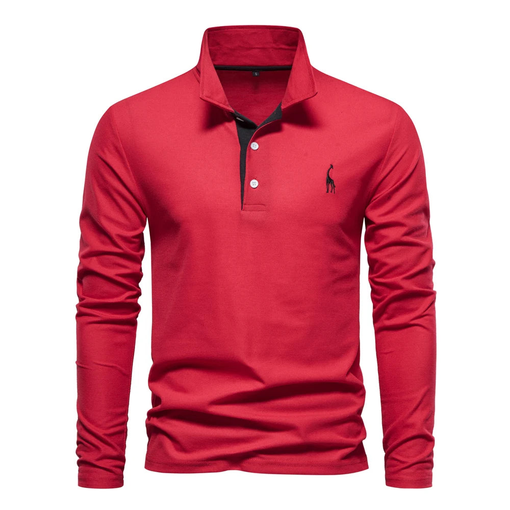 Men's Deer Embroidery Long Sleeve Polo Shirt — Luxury Detail Casual Polo