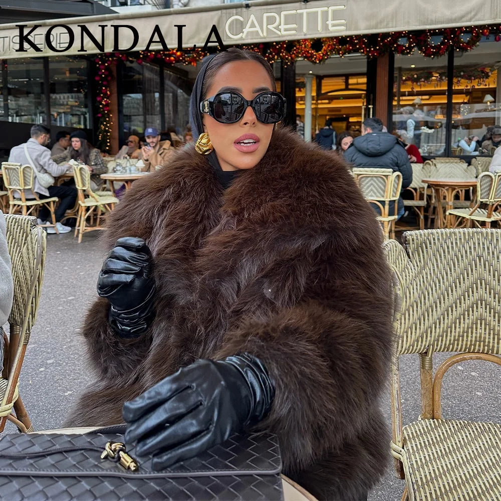 Women's Oversized Faux Fur Jacket – Single-Breasted Elegant Warm Coat