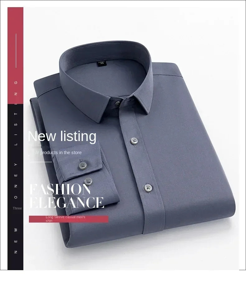 Men's Non-Iron Business Stand Collar Dress Shirt — Wrinkle-Free Formal Shirt