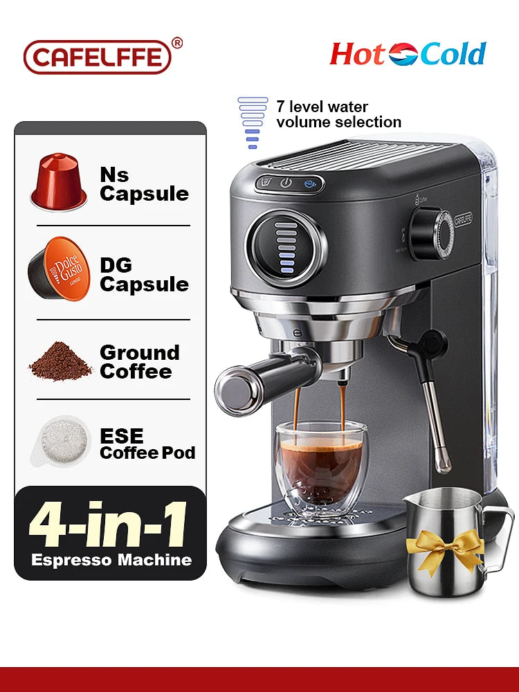 Cafelffe 4-in-1 Coffee Maker – 19 Bar Espresso Machine, Dolce Gusto & Nespresso Capsule, ESE Pod & Ground Coffee