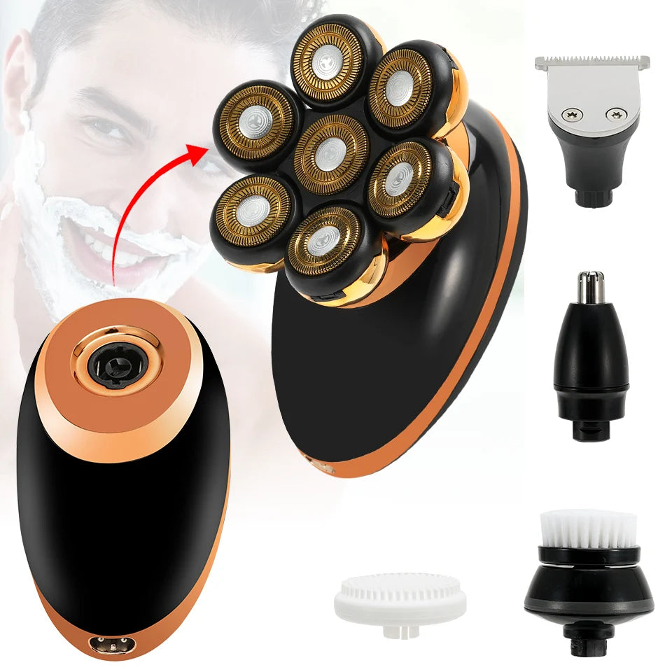 7D Floating Head Electric Shaver for Men – Wet/Dry Rotary Razor with LCD Display & Bald Head Trimmer