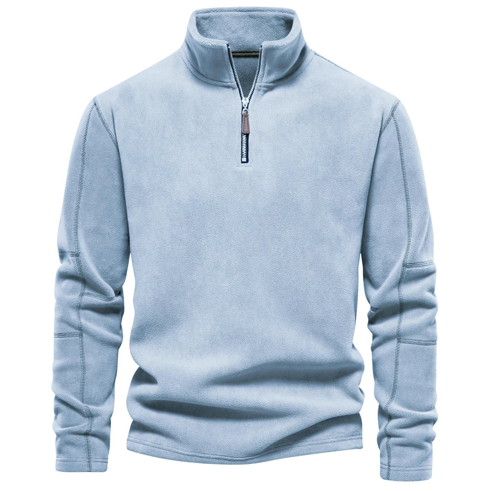 Men's Zip Neck Fleece Pullover Sweatshirt — Quarter-Zip Warm Layering Top