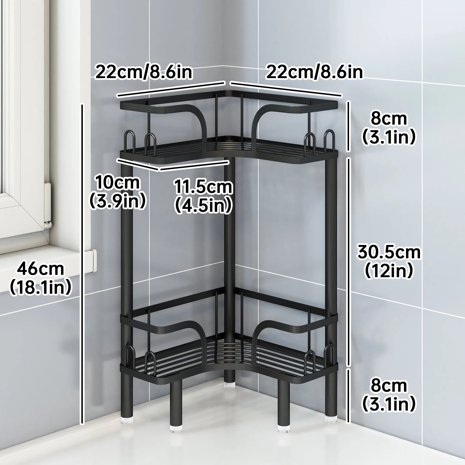 Bathroom Corner Shelf — Multi-Layer Freestanding Storage Rack for Shower & Bath Supplies