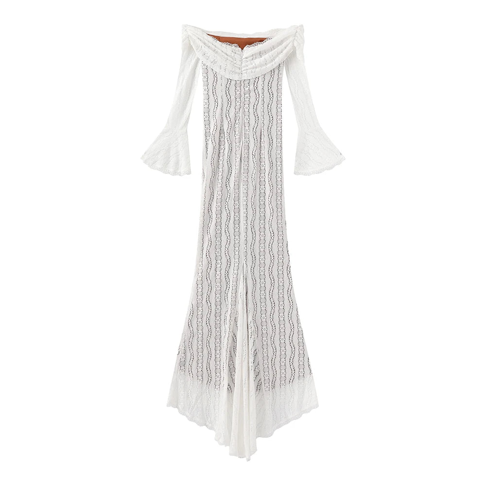 Elegant White Lace Evening Gown — Long Sleeve Wedding & Prom Dress