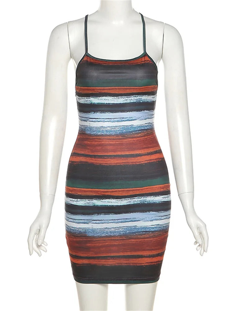 Striped Backless Camisole Mini Dress — Sexy Slash Neck Clubwear