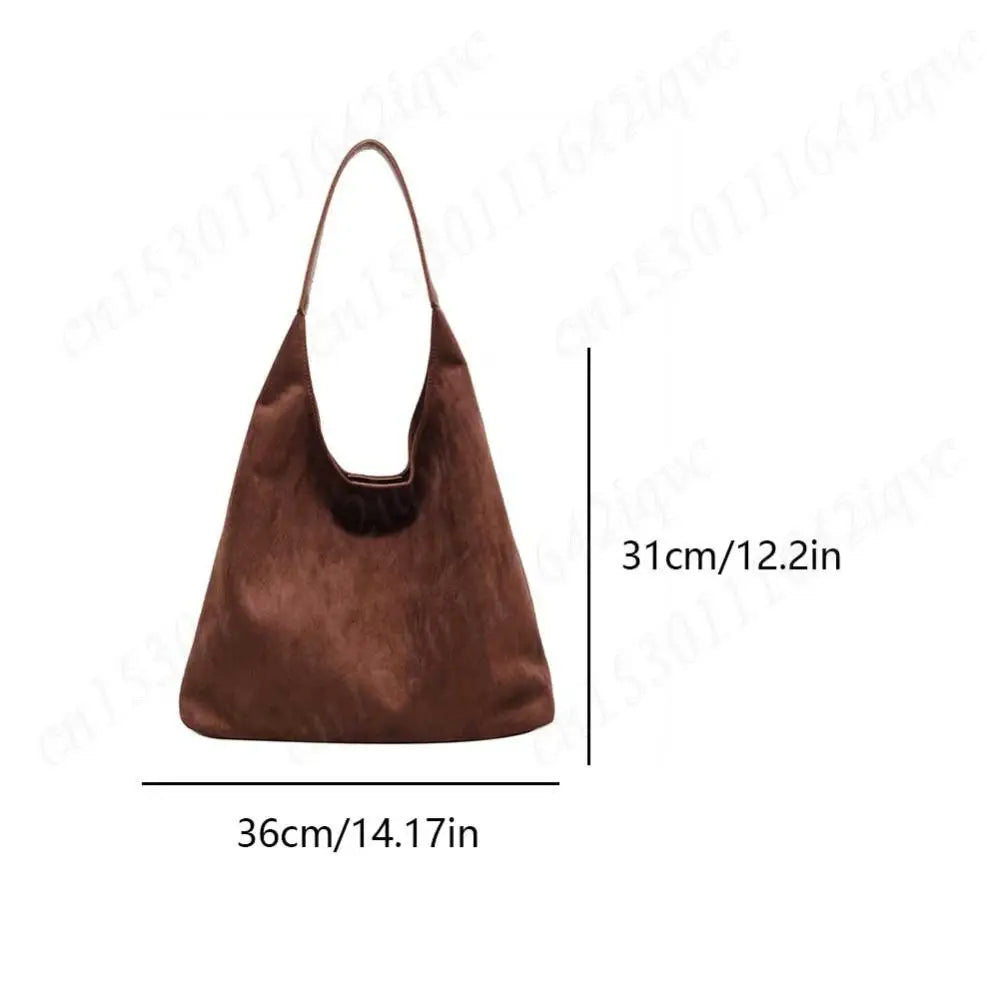 Vintage Suede Large Capacity Shoulder Tote Bag – Stylish Commuter Hobo Handbag for Women