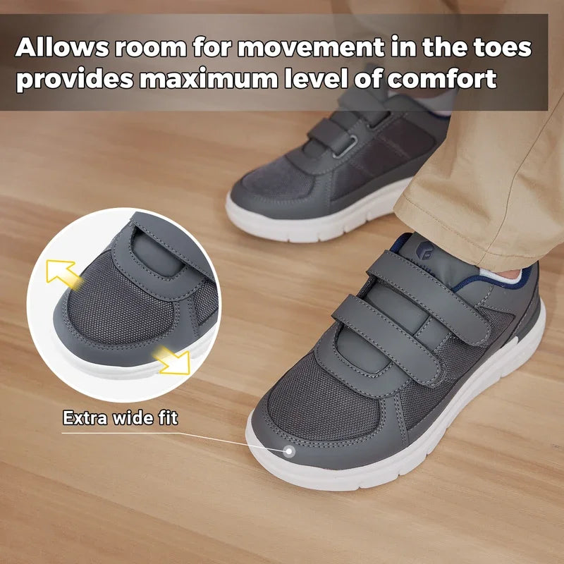 Men's Extra Wide Diabetic Flat Shoes – Orthopedic Wide Fit for Elderly Neuropathy, Swollen Feet & Foot Pain Relief
