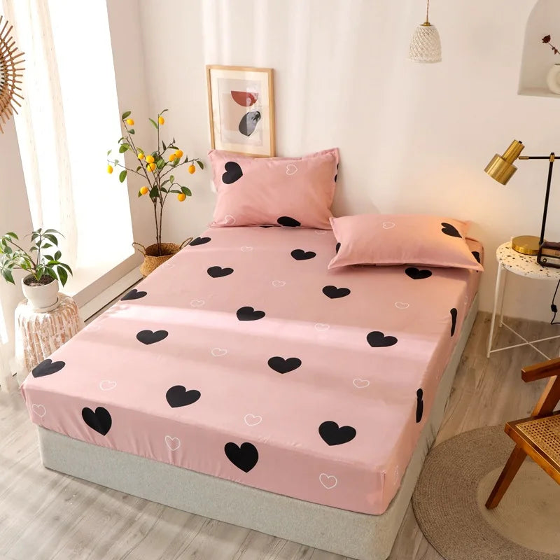 Fashion Print Elastic Fitted Sheet – Non-Slip Mattress Cover with Pillowcase, Multiple Sizes