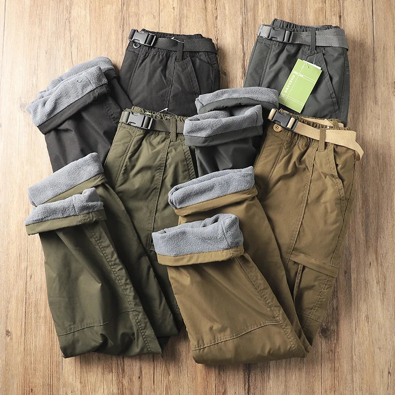 Men's Fleece-Lined Waterproof Hiking Pants — Loose Windproof Outdoor Workwear