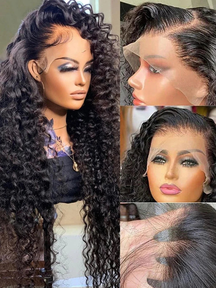 30–36 Inch Deep Wave Lace Front Wig | 13x4 13x6 360 HD Lace Water Wave Curly Human Hair for Women