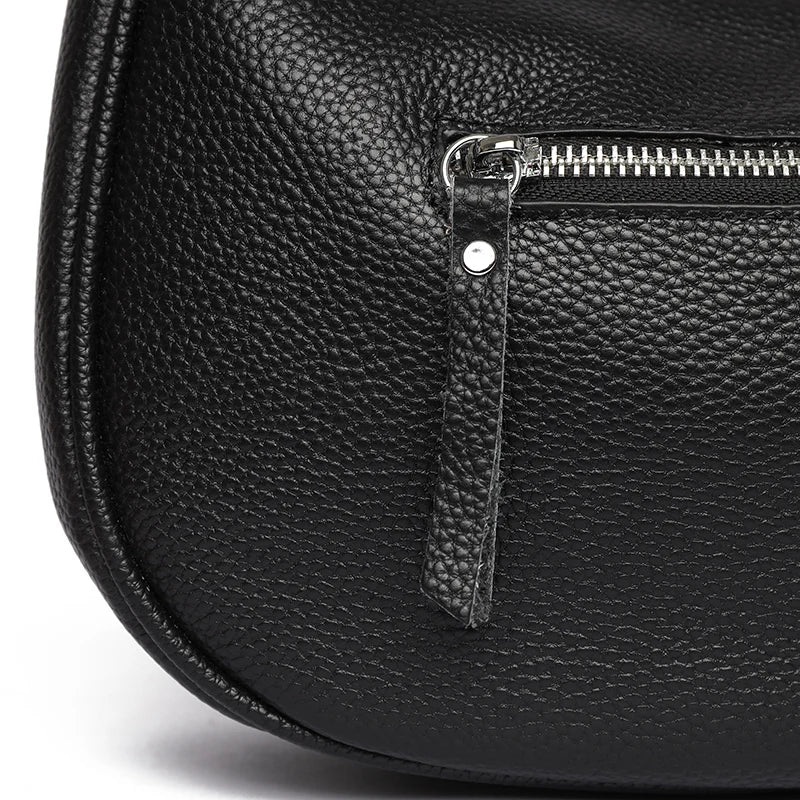 100% Genuine Cowhide Leather Half-Moon Underarm Tote Bag – Crossbody Shoulder Bag for Women