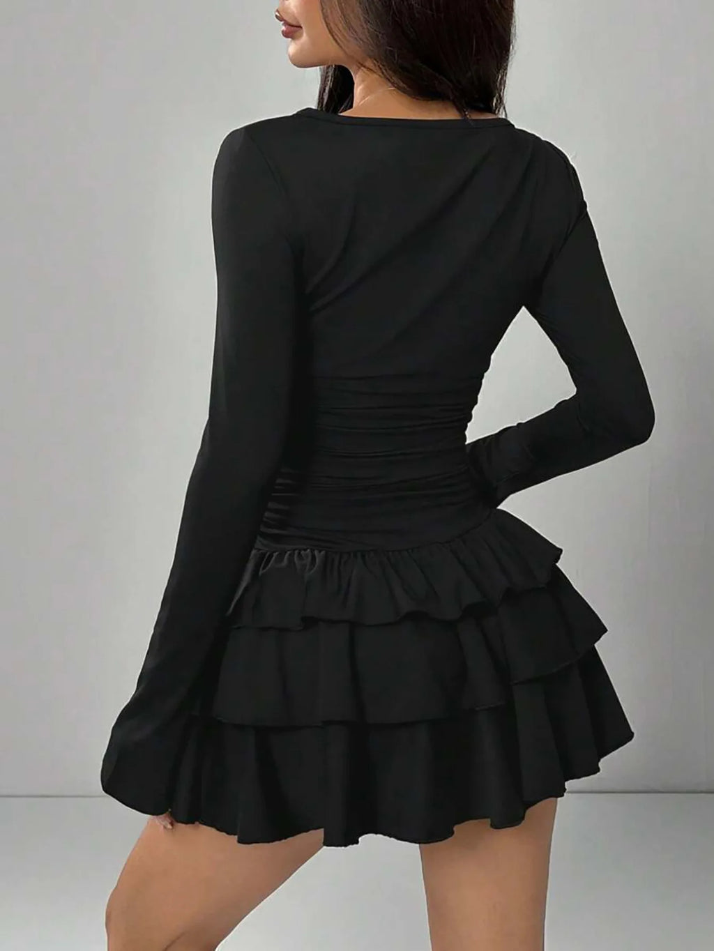 Cascading Ruffle Flare Sleeve Mini Dress — High Waist Slim Bodycon Party Dress