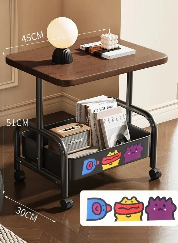 Rolling Laptop Desk & Sofa Side Table with Storage Basket