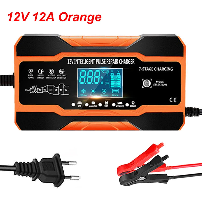 12V/24V Smart Battery Charger – 7-Stage Fast Charging & Pulse Repair for AGM, GEL, WET & Lead Acid Batteries