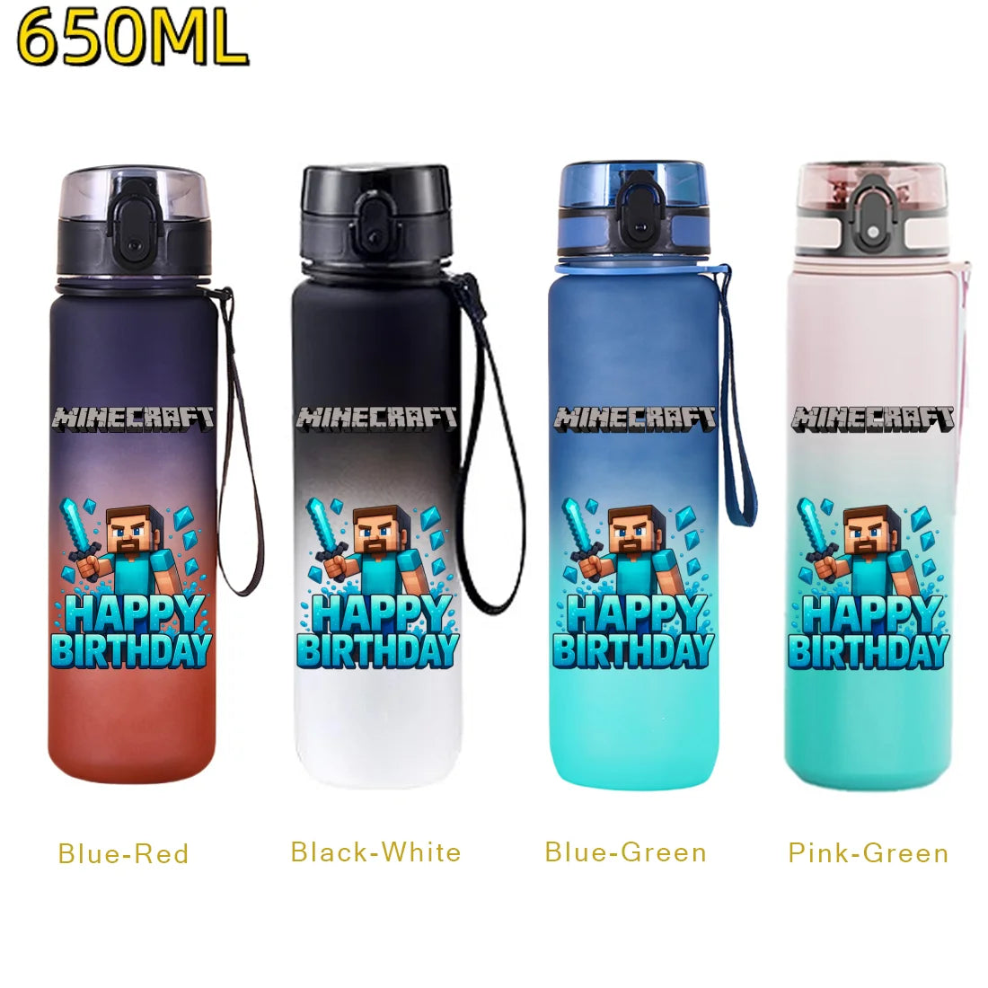 650ml Gradient Color PC Sports Water Bottle with Handle – Leakproof Shaker Bottle for Fitness, Travel & Office