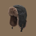 Faux Leather Trapper Hat with Plush Lining and Ear Flaps