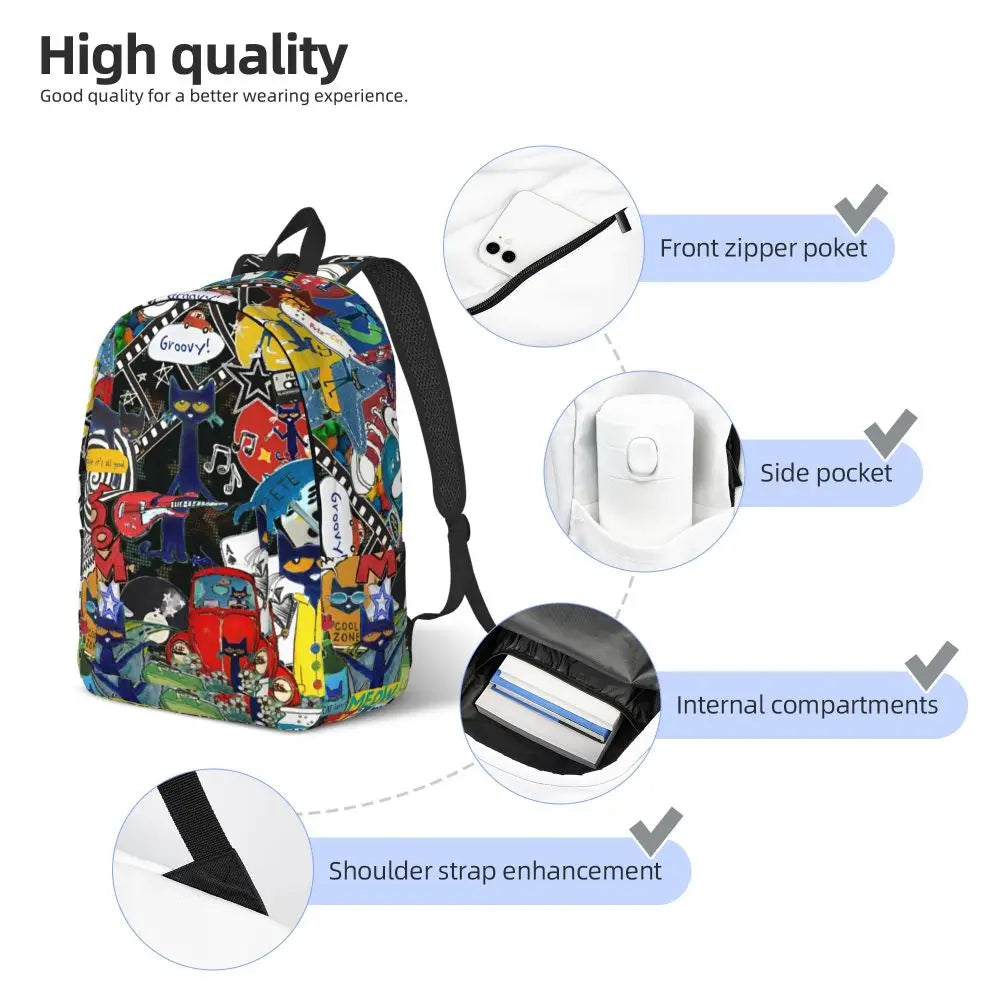 Pete the Cat Canvas Backpack – Comic Print Daypack