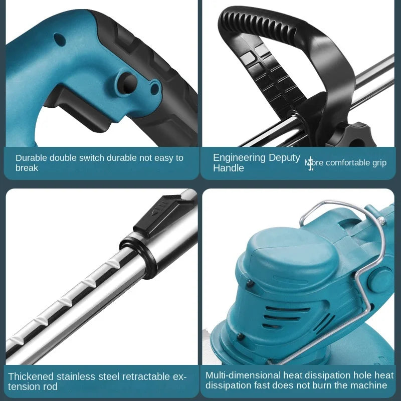 Cordless Lawn Mower & Grass Trimmer | 36,000 RPM, 3-Blade System, Telescopic Handle, Makita 18V Compatible (Tool Only)