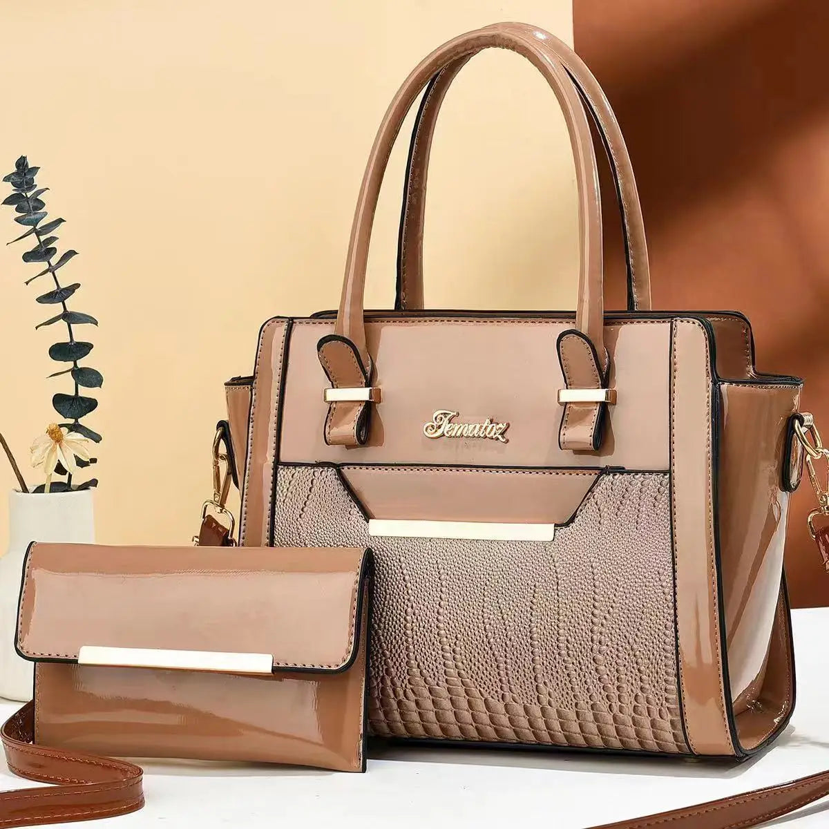 Luxury 2-Piece Patent Leather Composite Shoulder Bag Set – Designer Crossbody Handbag for Women