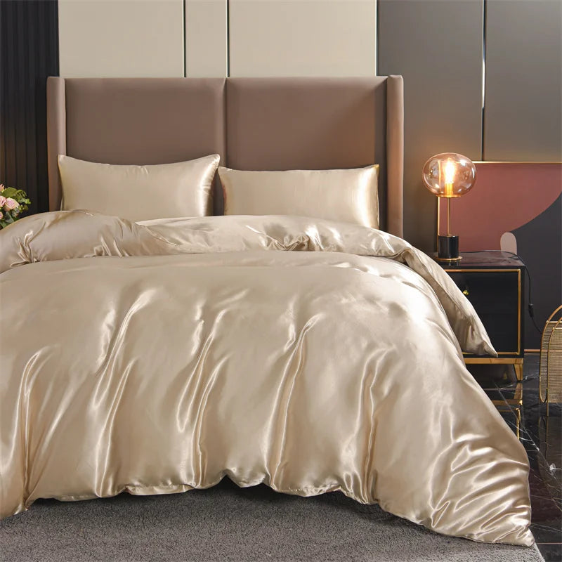 Satin Solid Color Duvet Cover Set – Silky Soft 3-Piece Bedding, 8 Colors & 11 Sizes