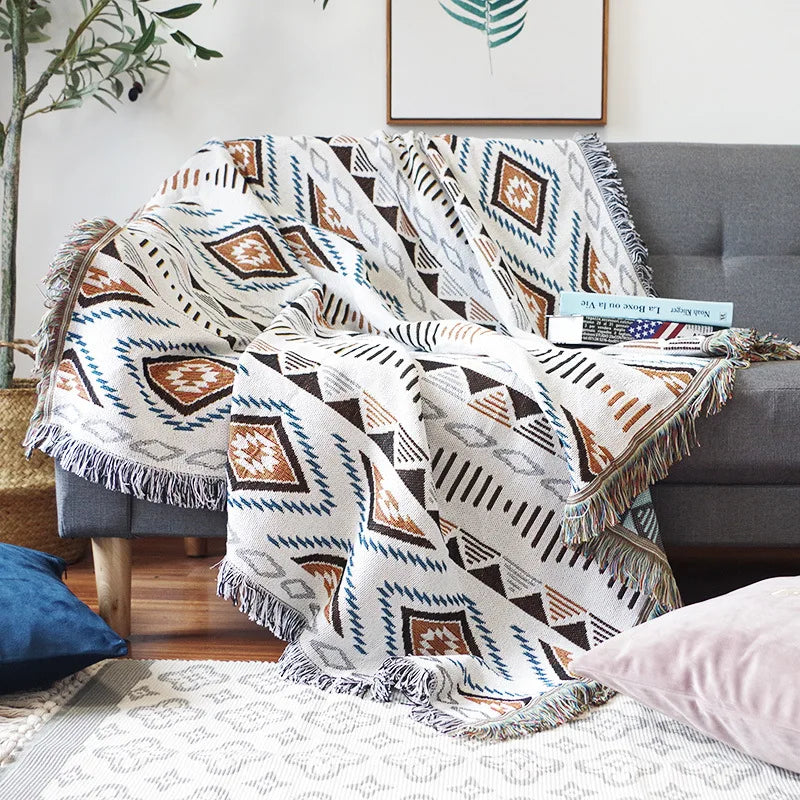 Boho Plaid Tassel Throw Blanket – Decorative Sofa & Bed Cover, Outdoor Camping & Picnic