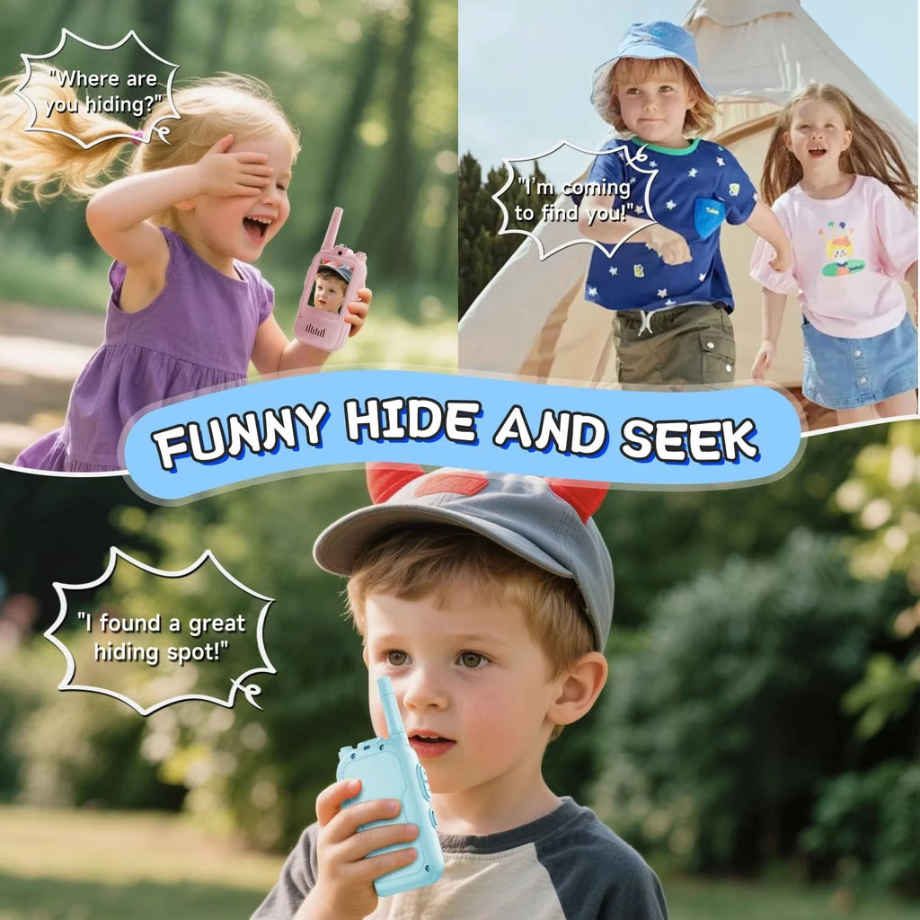 Kids Video Walkie Talkies 2-Pack – HD Screen, Face-to-Face Video, Voice Effects, 400m Range, No WiFi