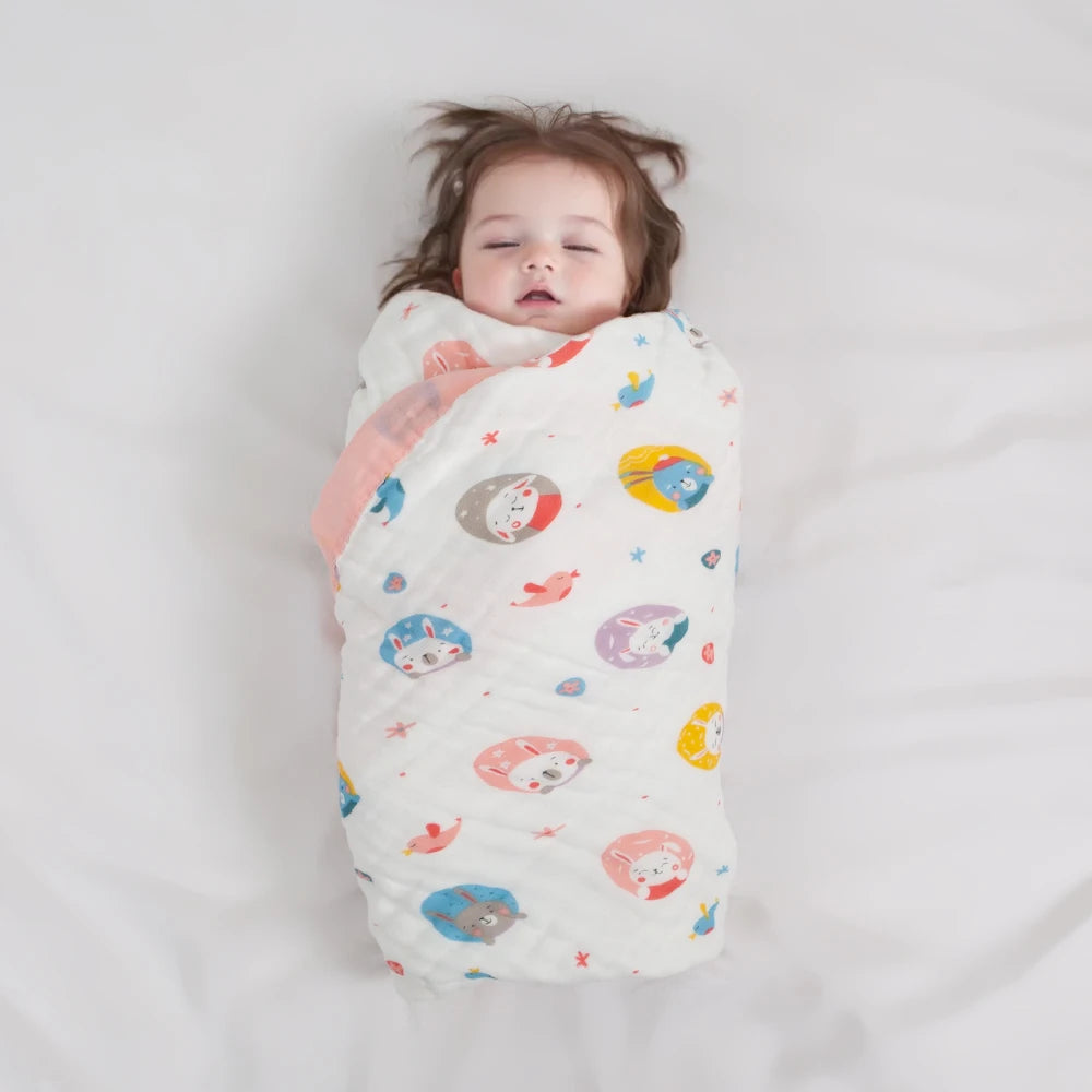 6-Layer Cotton Gauze Baby Swaddle Blanket – Breathable Cartoon Newborn Wrap & Bath Towel