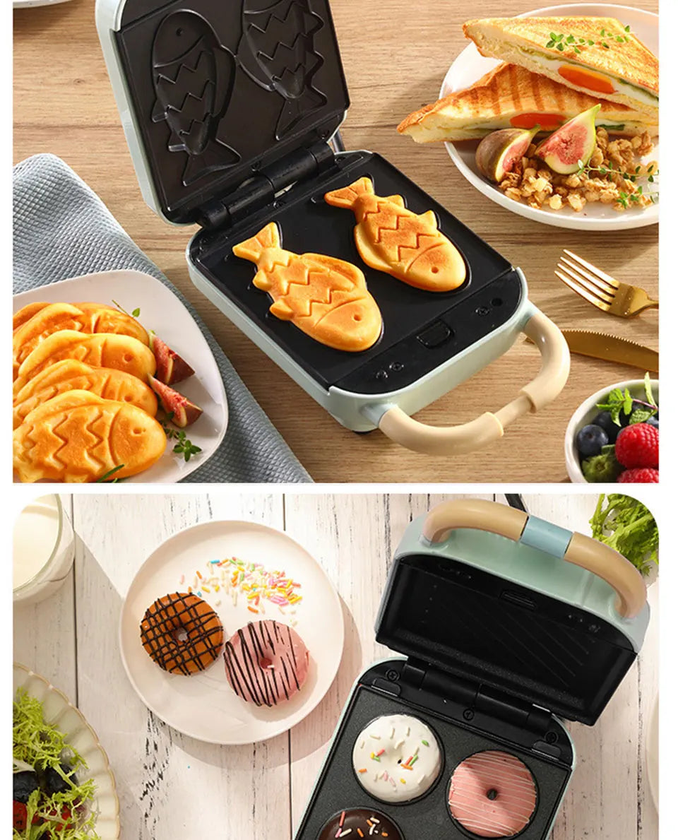 Mini Sandwich Maker & Breakfast Multi Cooker – Electric Toaster, Pancake, Waffle & Donut Maker for Kitchen