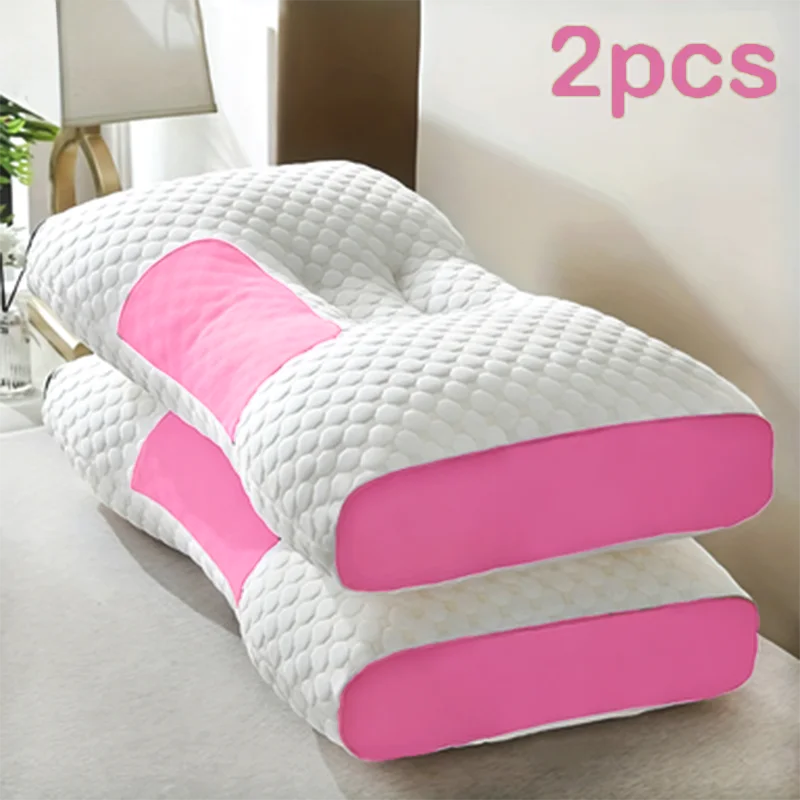 Two pink and white pillows on a bed with '2pcs' text above.