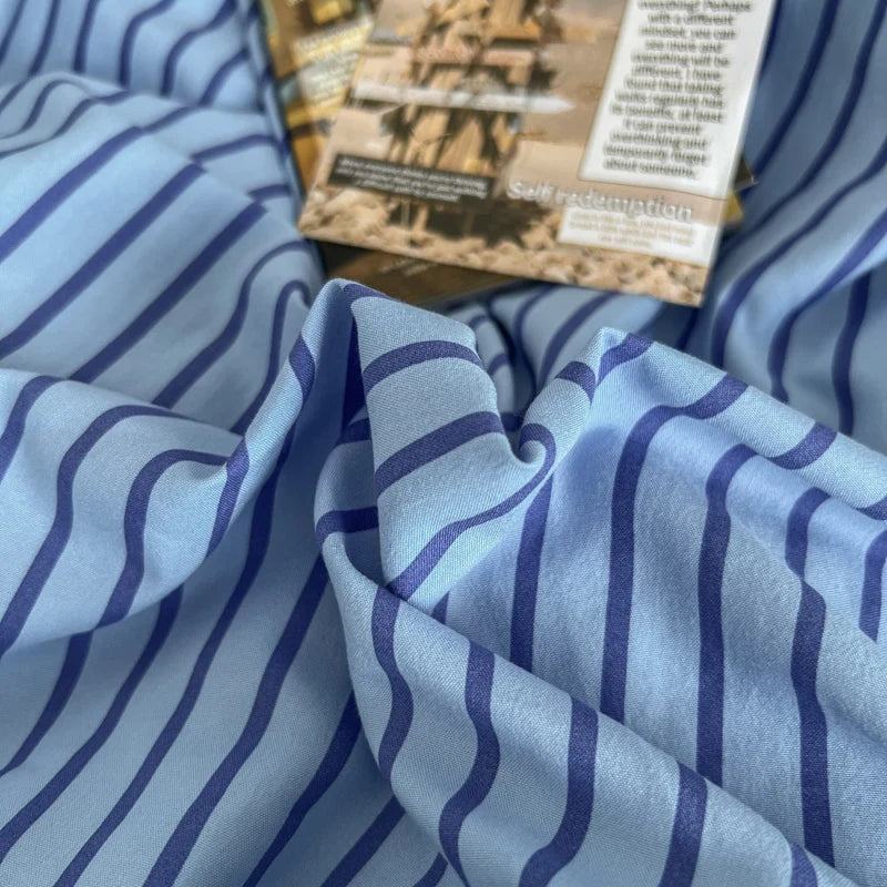 Stripe Print Washed Polyester Bedding Set – 3 or 4-Piece Duvet Cover with Sheet & Pillowcases, 6 Colors