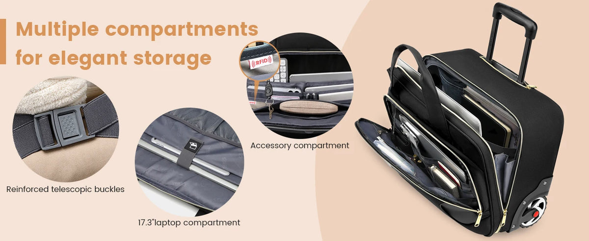 Rolling Laptop Briefcase – Waterproof 2-Wheel Business Luggage