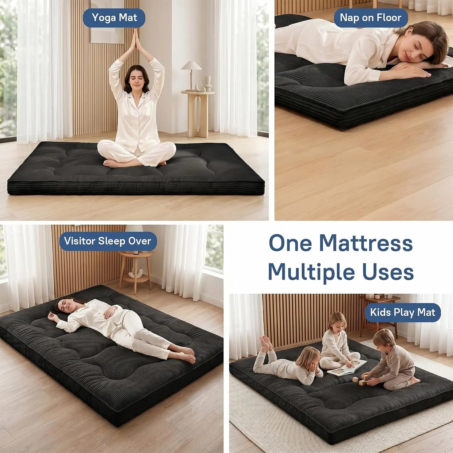 Sleep Anywhere in Comfort — Extra Thick Japanese Floor Futon Mattress | Memory Foam, Foldable, Anti-Slip for Adults & Guests