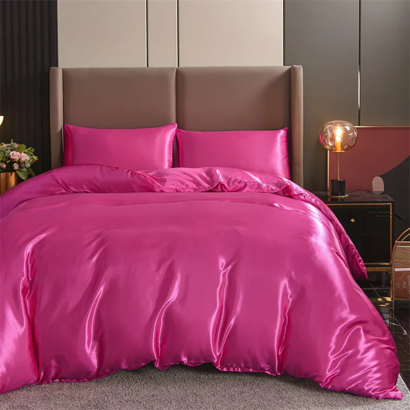 Satin Solid Color Duvet Cover Set – Silky Soft 3-Piece Bedding, 8 Colors & 11 Sizes