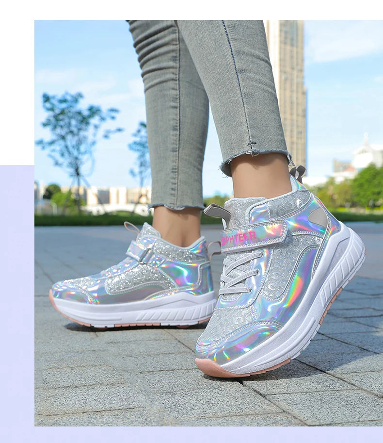 High-Top Children's Roller Skates for Girls – 4-Wheel Outdoor Wear-Resistant Sports Shoes